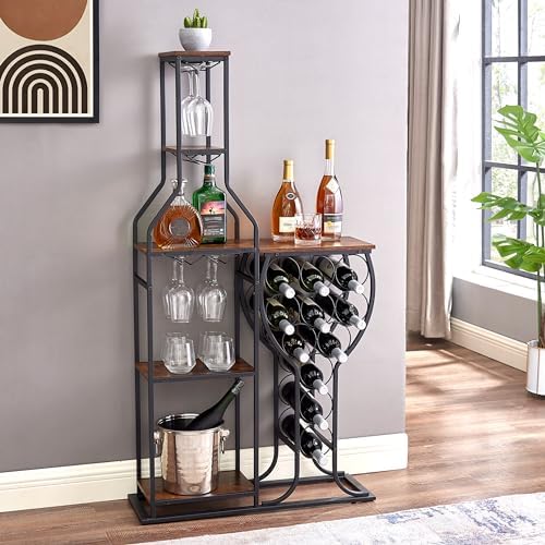 CIATRE 11 Bottle Freestanding Wine Rack with Glass Holder