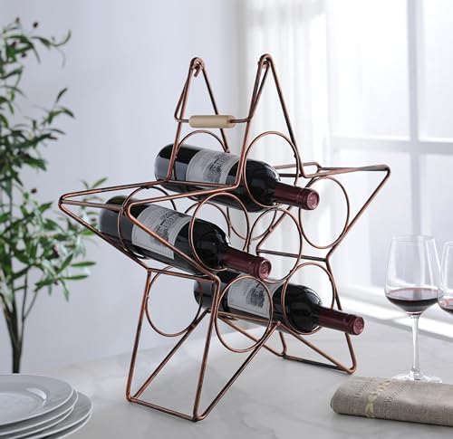 Kings Brand Furniture Metal Wine Rack - Brushed Copper Freestanding 6-Bottle