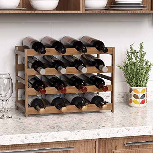 Ruichang 4-Tier Bamboo Wine Rack - 16 Bottle Capacity