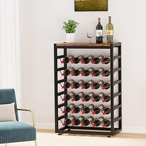 Dripex 30 Bottle Freestanding Wine Rack with Wooden Table Top