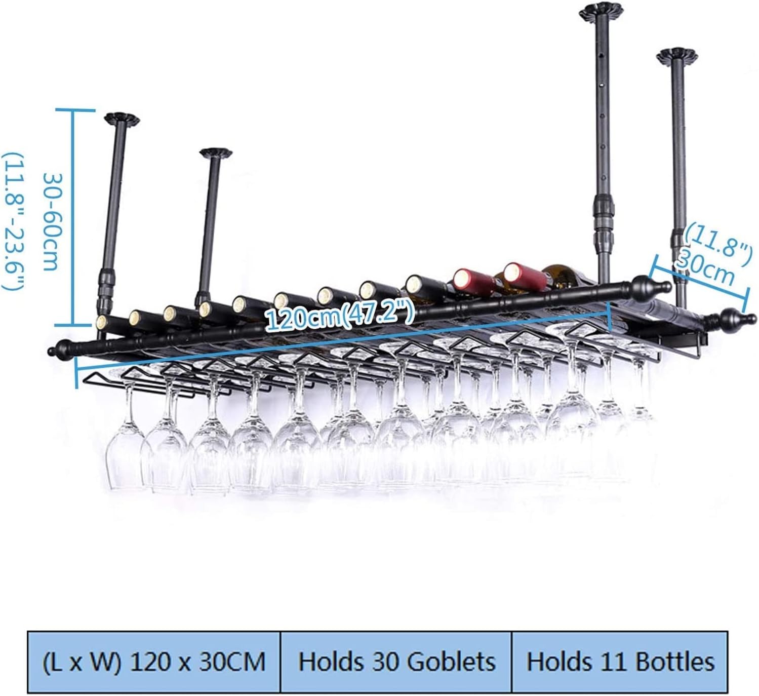 ALDEPO Adjustable Wine Rack Ceiling Holder 120x35CM
