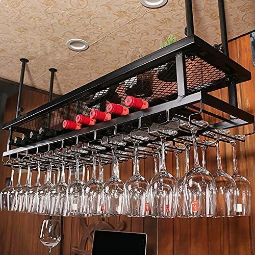 Hanging Wine Shelf with Glass Holder Adjustable Metal Wine Rack Storage 120cm