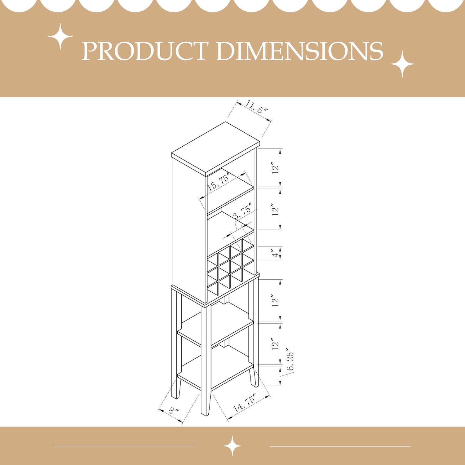 PRINKROOMY Wine Rack Cupboard with 4 Shelves