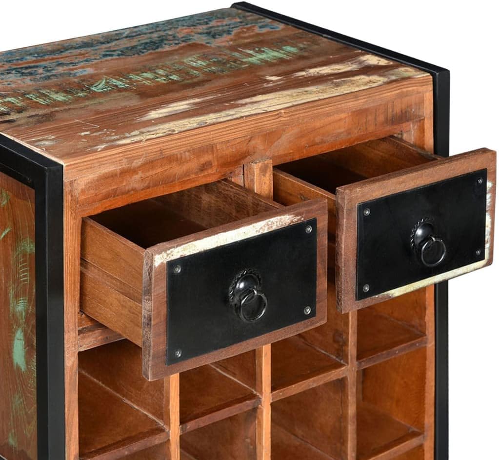 Loibinfen 16-Bottle Wine Rack with 2 Drawers and Steel Frame