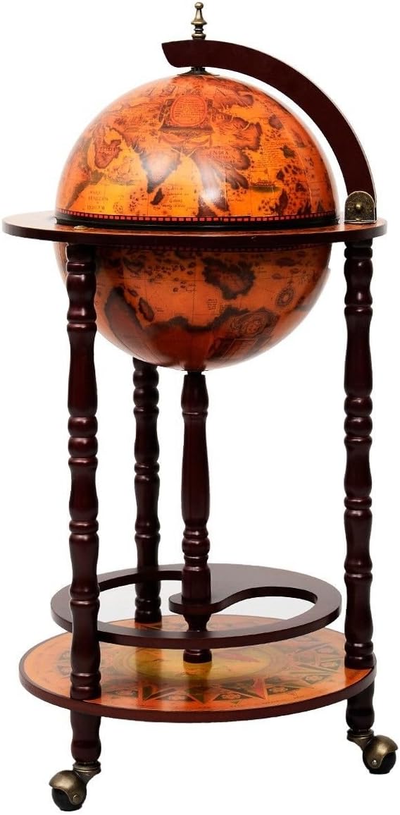 36 Inch Retro Globe Bar Cabinet with Wheels