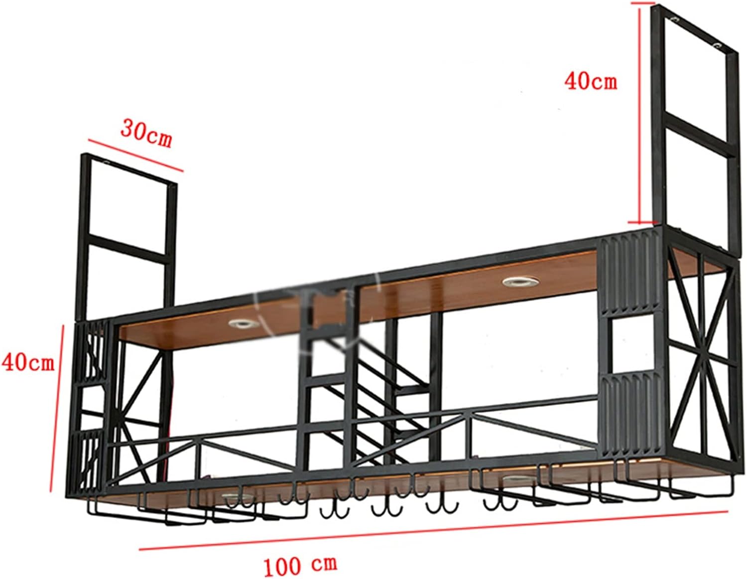 Ceiling Wine Rack with Wood and Iron Construction