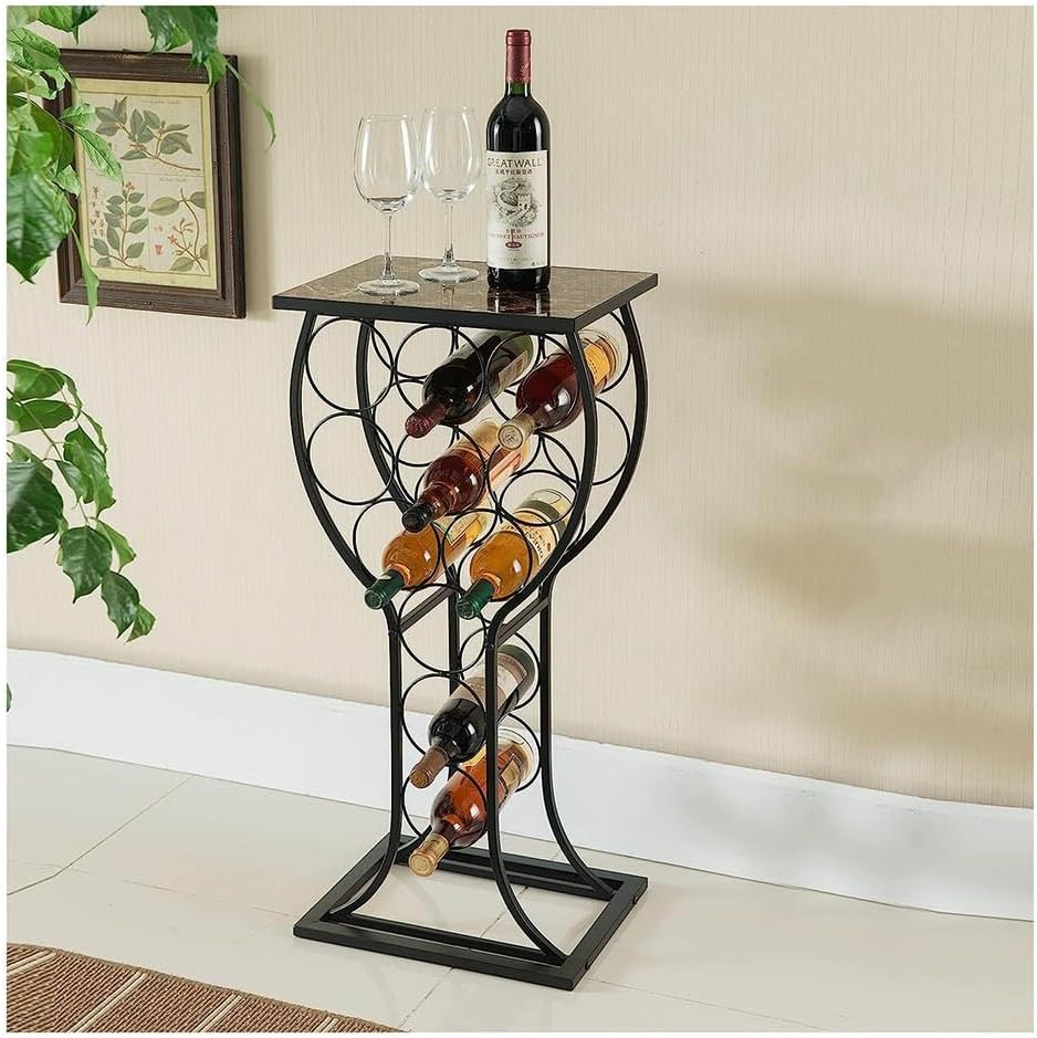 Metal Wine Rack with Faux Marble Finish Black