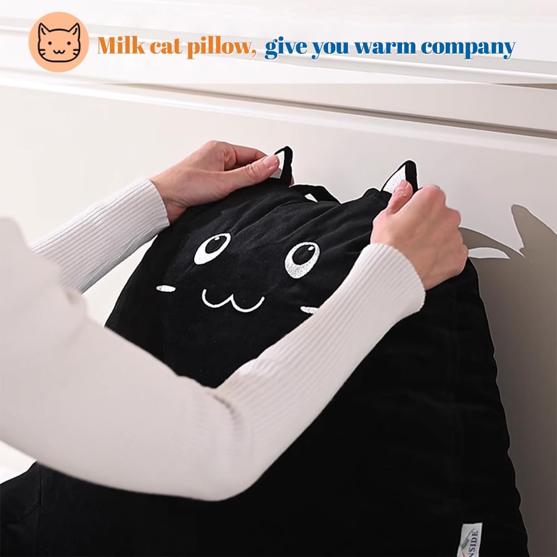 SUNSIDE Kitty Reading Pillow with Memory Foam and Zipper Cover
