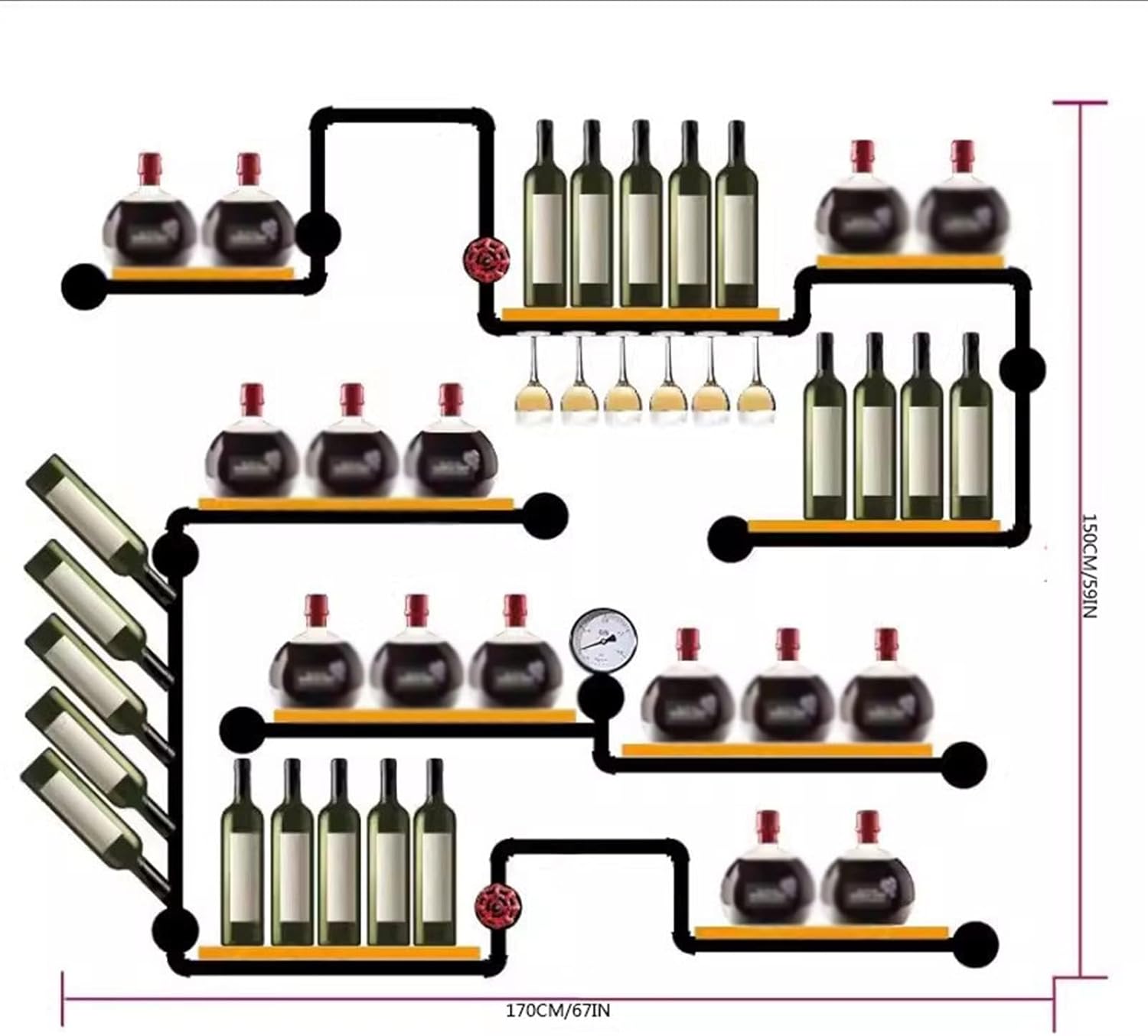 DYPA-AF12 Industrial Style Wine Rack for Kitchen and Home