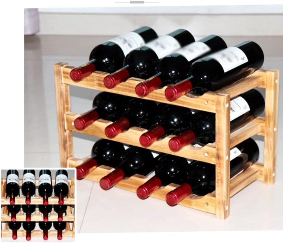 Three-Layer Premium Pine Wine Rack with Screw Reinforcement 12 Bottles
