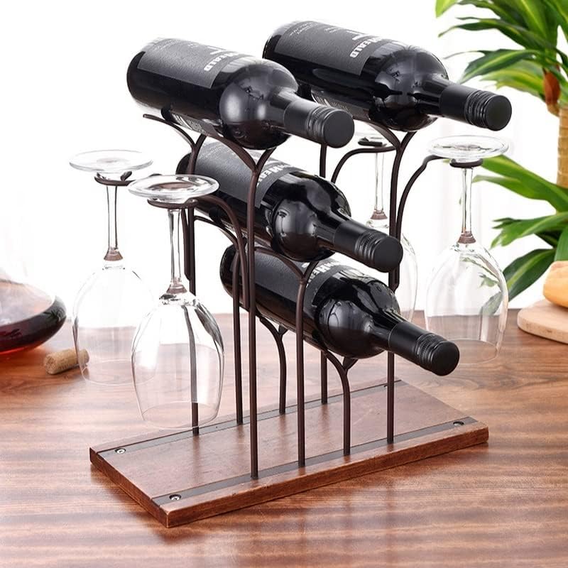 VALTEV Freestanding Wine Rack for 4 Bottles and Goblets