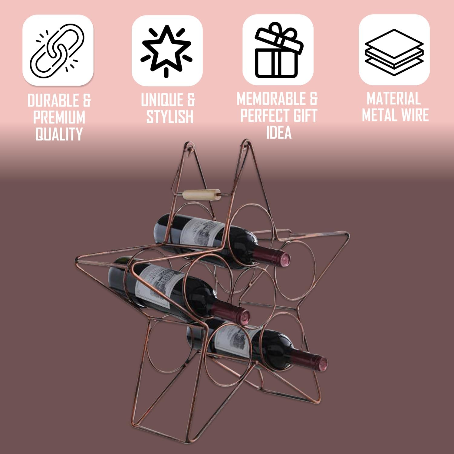 Kings Brand Furniture Metal Wine Rack - Brushed Copper Freestanding 6-Bottle