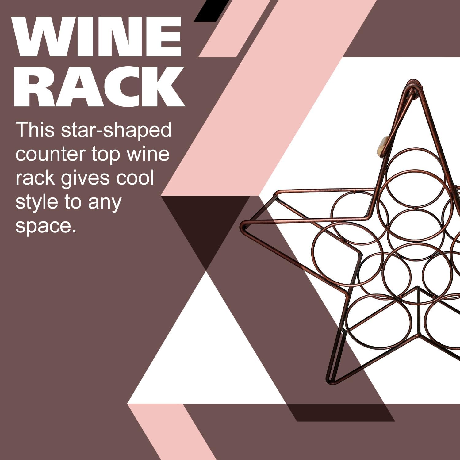 Kings Brand Furniture Metal Wine Rack - Brushed Copper Freestanding 6-Bottle