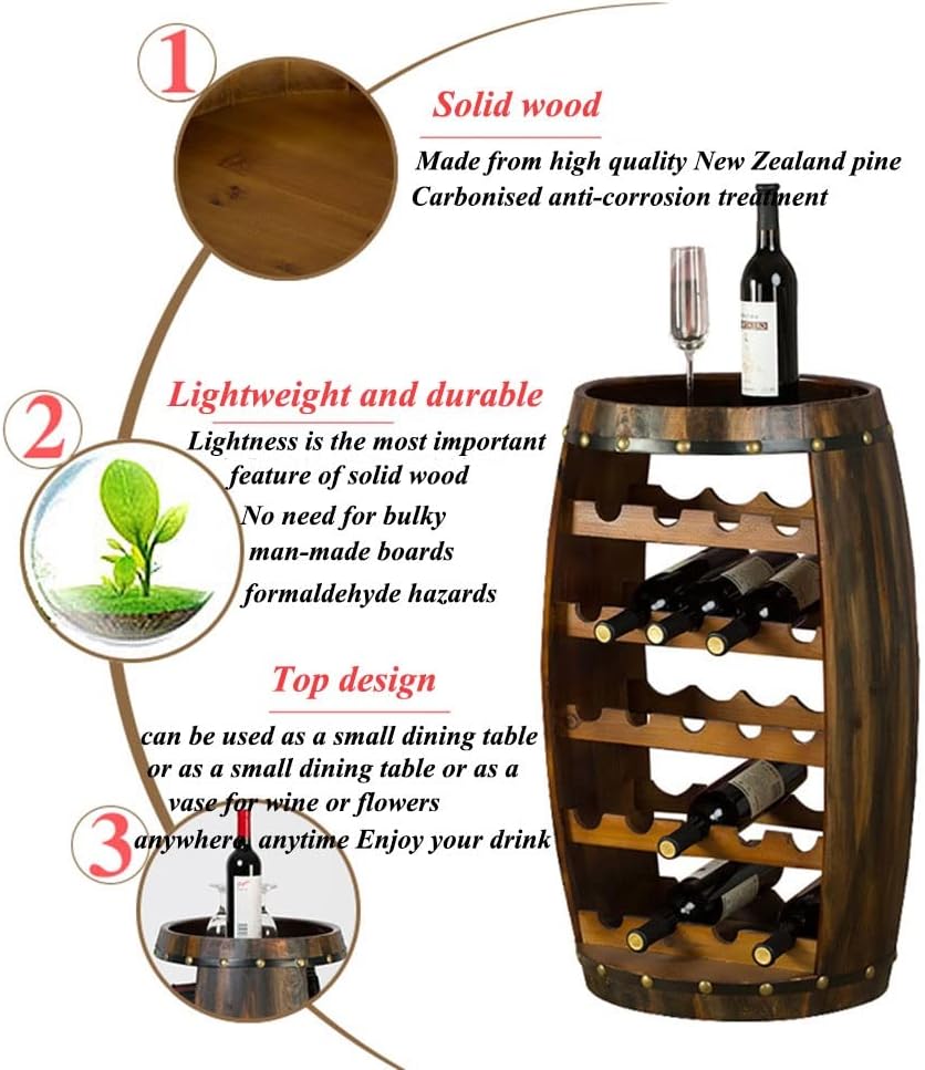 Etlegor Wooden Barrel Wine Rack - Rustic Free Standing Wine Storage Shelf