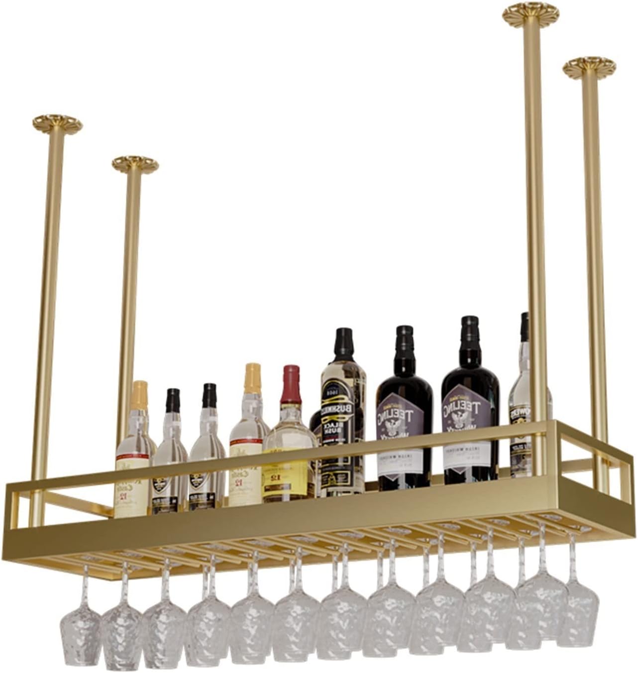 Suuim Ceiling Wine Rack Holder with Adjustable Arm - Gold 60x35x7cm