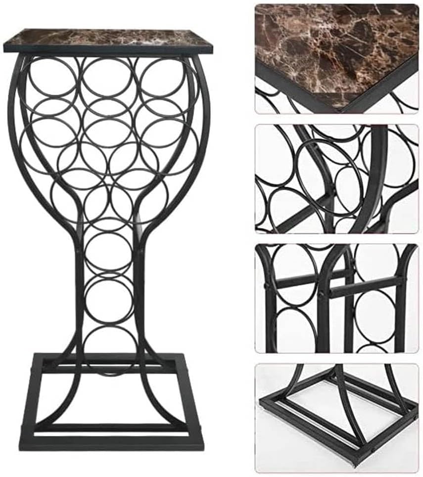Metal Wine Rack with Faux Marble Finish Black