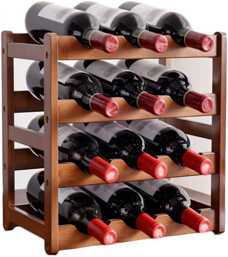 LYRWISHLTD Bamboo Wine Rack 4 Tiers 12 Bottle Sturdy Storage Cabinet Shelf
