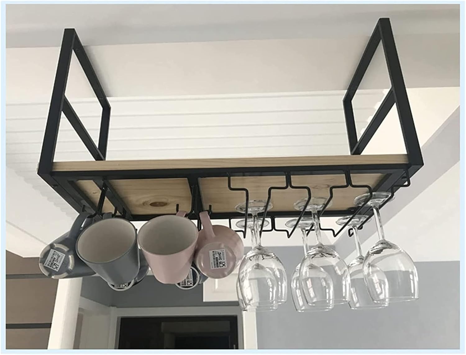 Wine Rack Wall-Mounted Industrial Solid Wood and Iron Shelf