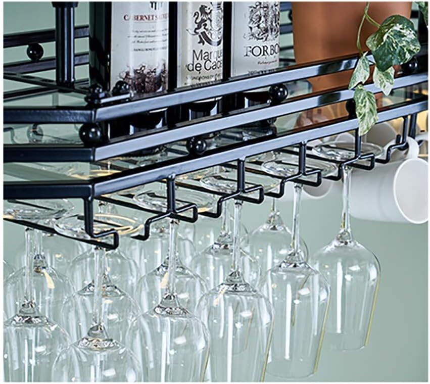 Metal Wine Rack with Glass Holder - Adjustable Upside Down Storage