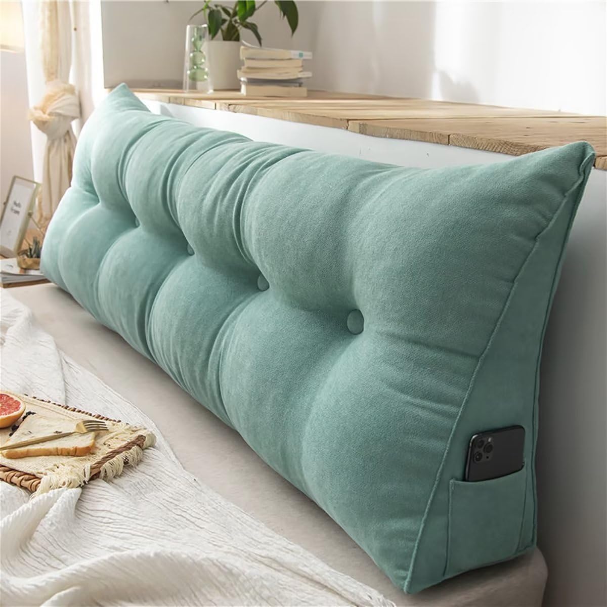 TESICA Triangular Headboard Pillow with Removable Cover Grey 39x20x8in