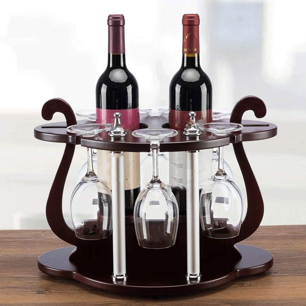 Wood Wine Holder for 2 Bottles and 6 Glasses 1