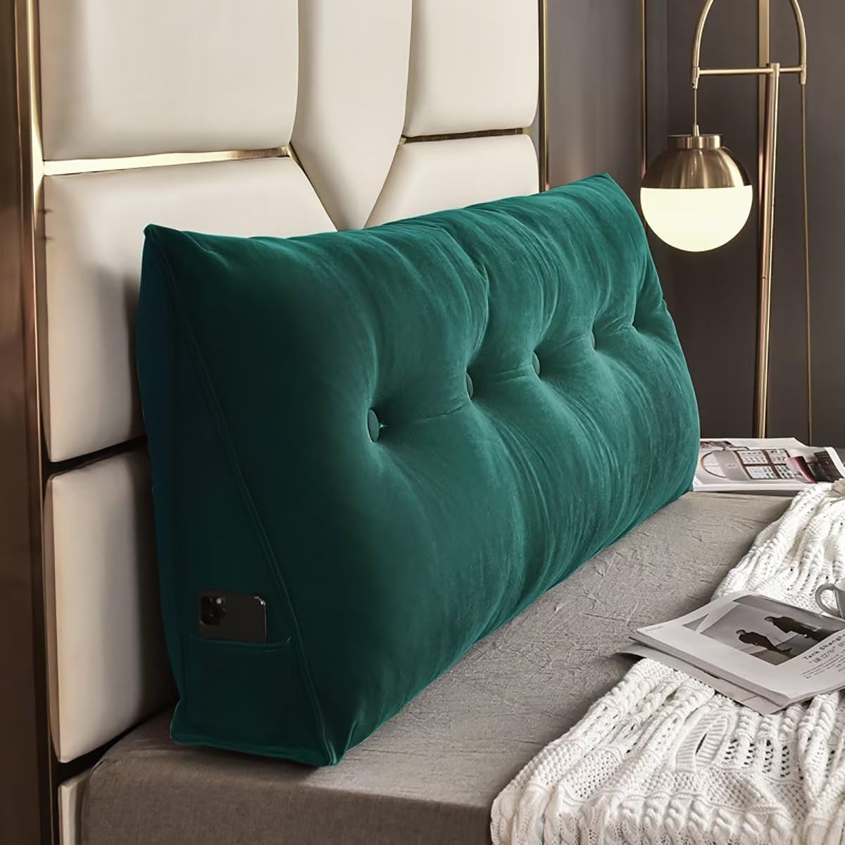 TESICA Triangular Reading Bed Rest Pillow Dark Green 39x20x8in