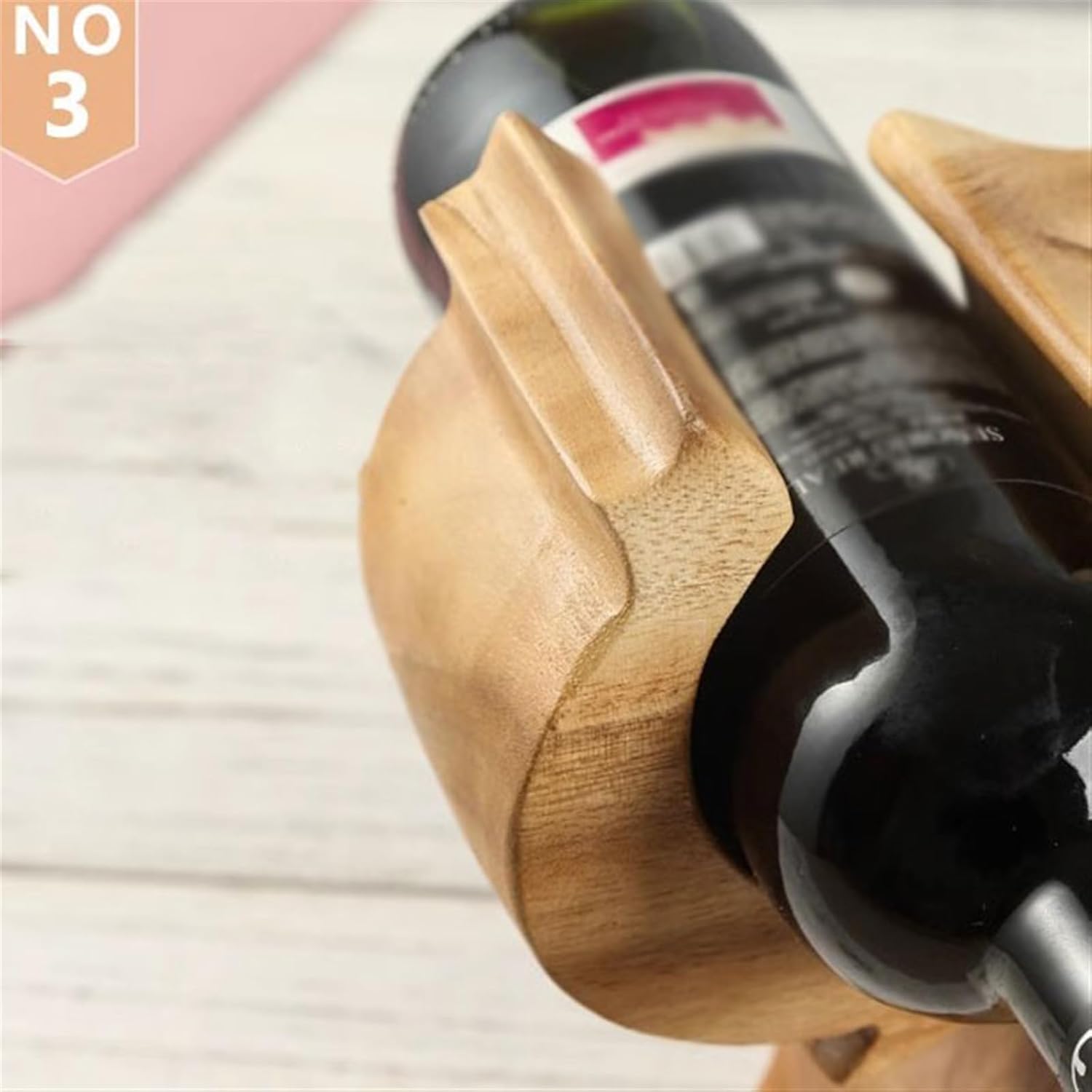 Solid Wood Elephant Wine Holder - Tabletop Wine Rack Decor