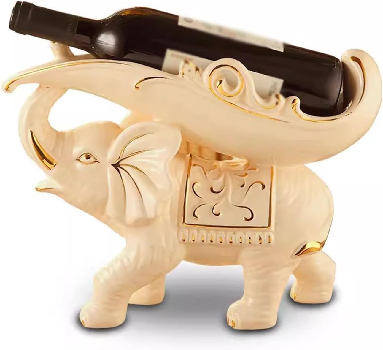 Stylish Tabletop Wine Rack with Gold Gilding Elephant Design