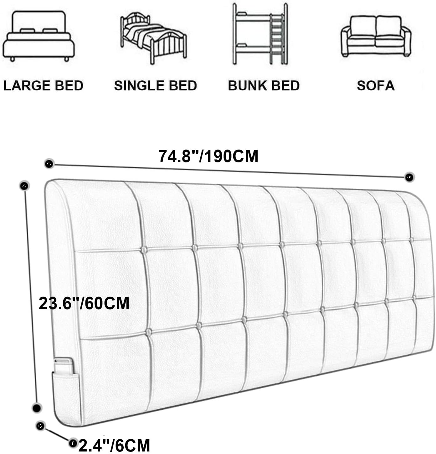Leather Headboard Pillow King Size for Home Bedroom