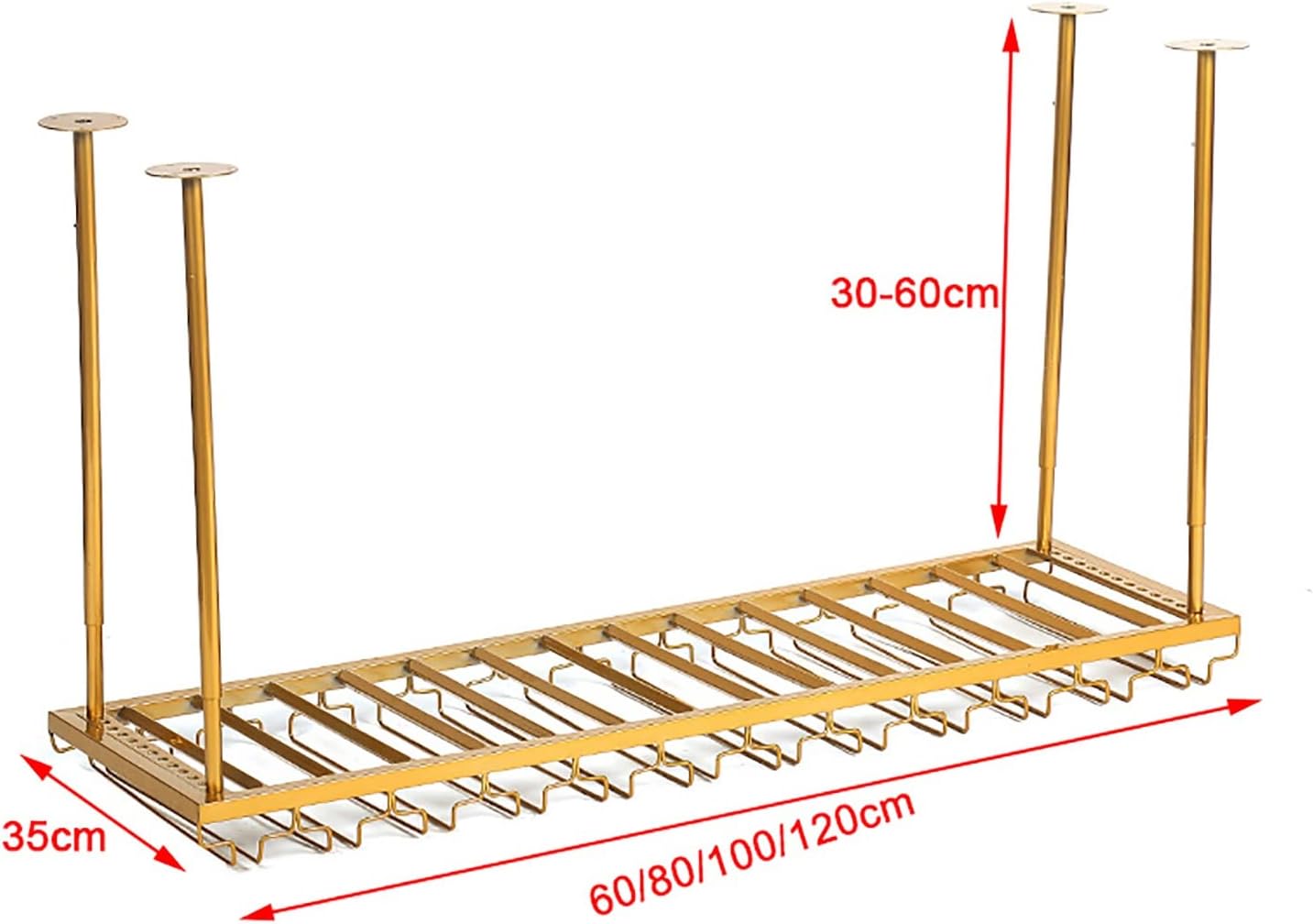 ULAINE Ceiling Metal Wine Rack with Height Adjustment - Gold 60cm