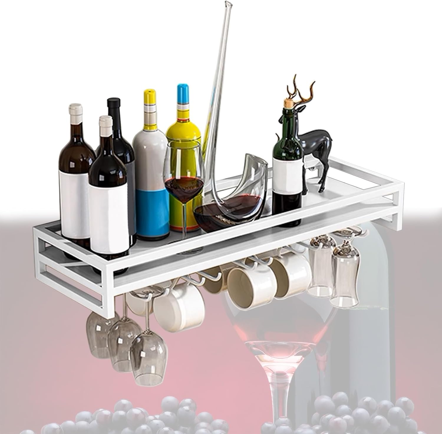 Whalebee Wall Mounted Wine Glass Rack 60cm 80cm 100cm 5 7 9 Rows