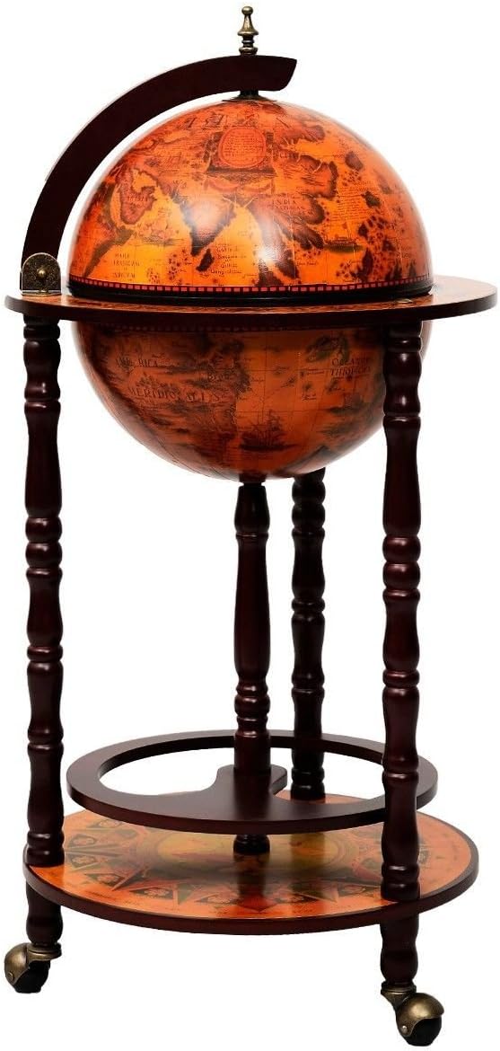 36 Inch Retro Globe Bar Cabinet with Wheels
