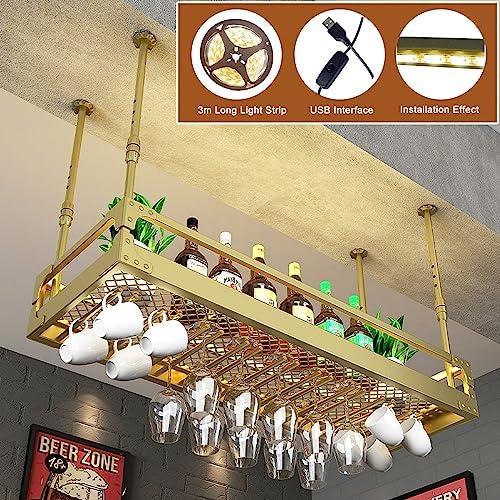 Generic Adjustable Ceiling Wine Glass Rack with LED Light