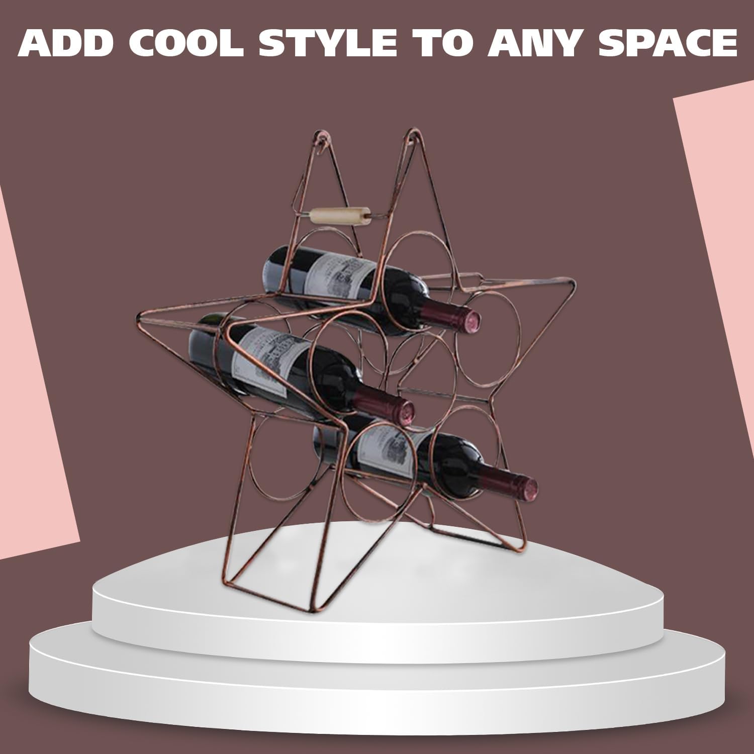 Kings Brand Furniture Metal Wine Rack - Brushed Copper Freestanding 6-Bottle