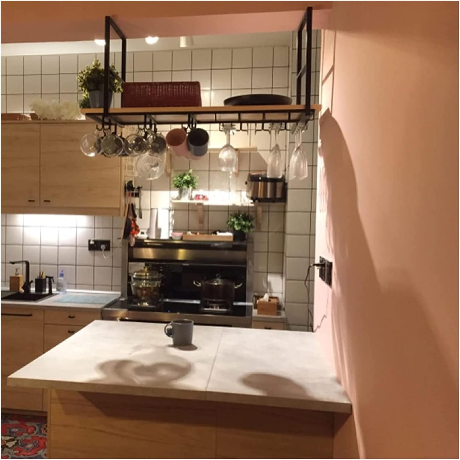 Wine Rack Wall-Mounted Industrial Solid Wood and Iron Shelf