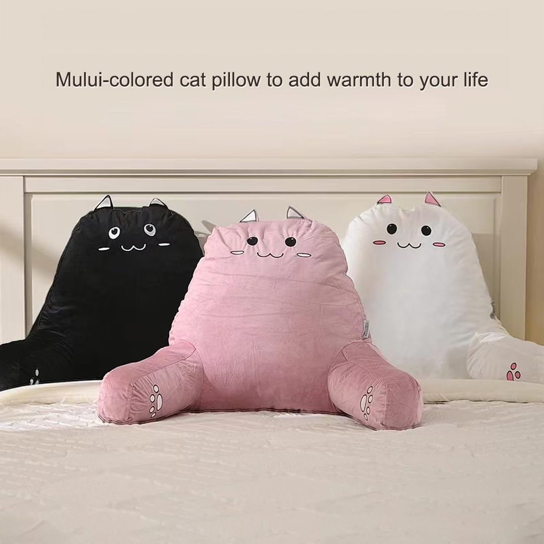 SUNSIDE Kitty Reading Pillow with Memory Foam and Zipper Cover