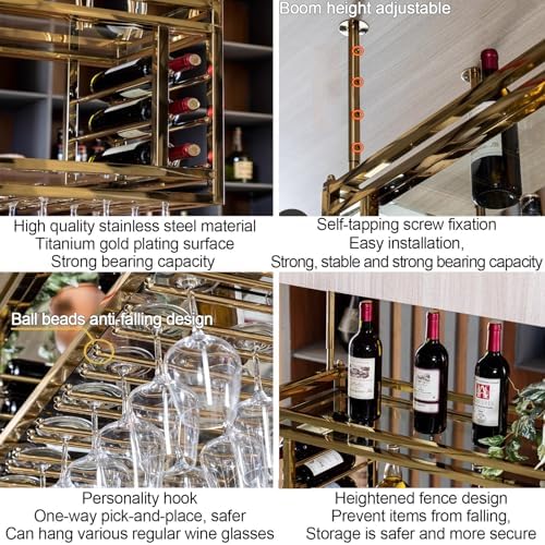 SDdPulse Ceiling Wine Rack with Adjustable Metal Bars