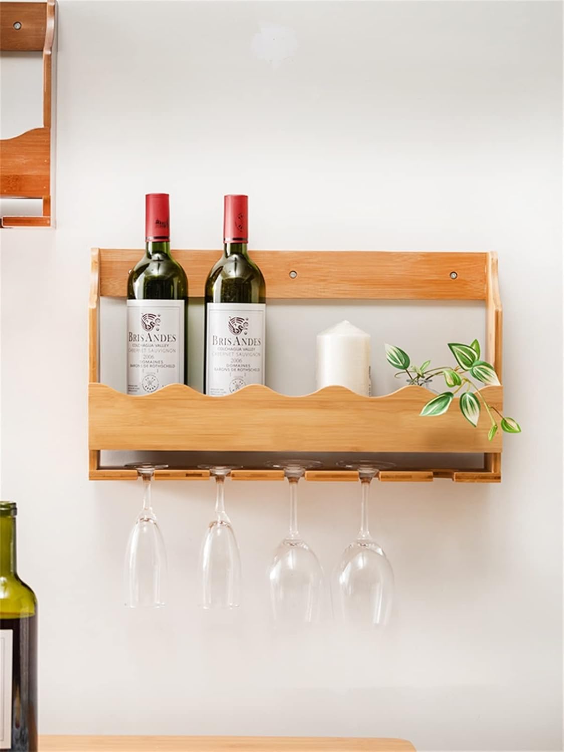 Meiiron Bamboo Wine Rack 5-Bottle Display with Glass Holder