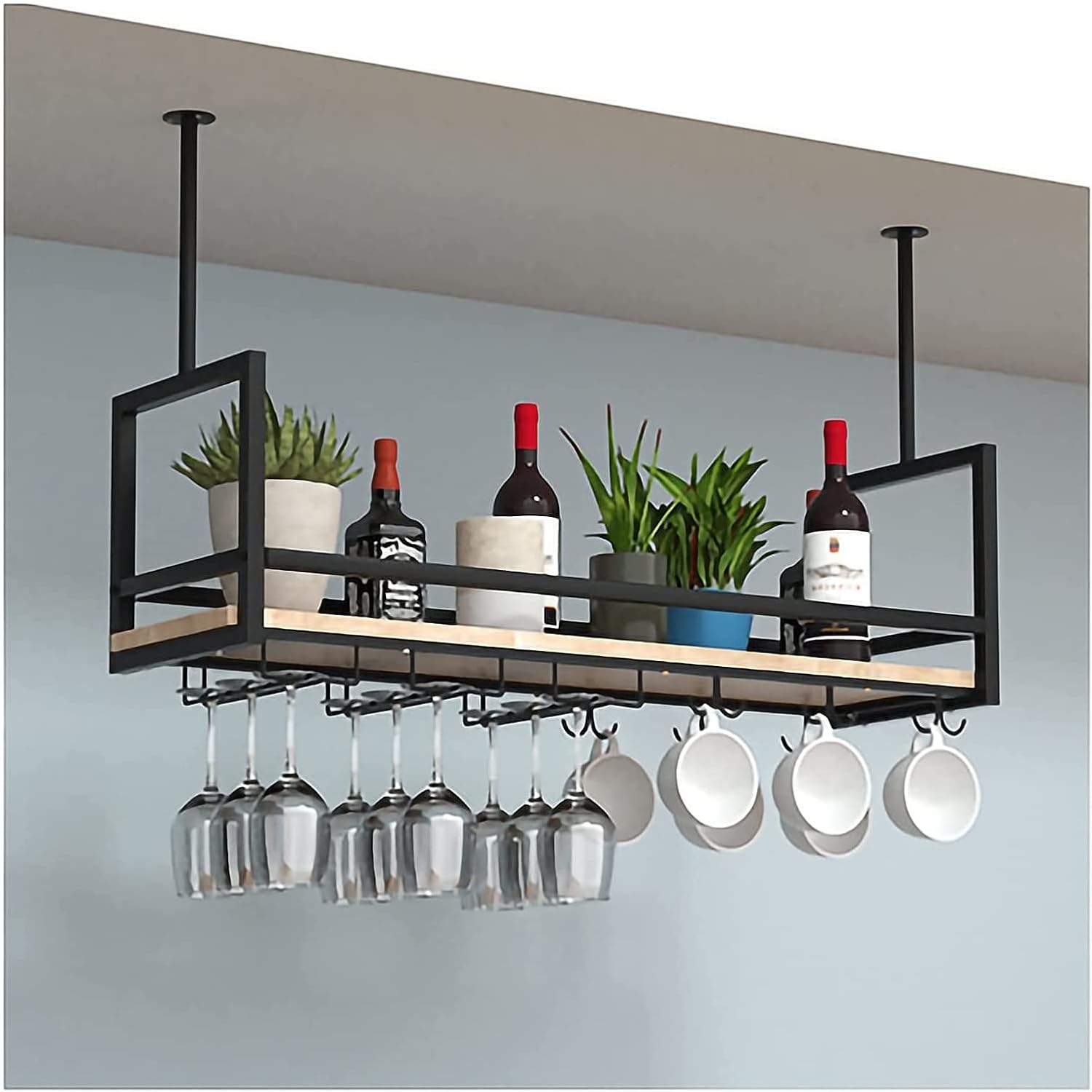 ALDEPO Wall-Mounted Wine Rack with Guardrail Industrial Design for Restaurant Kitchen