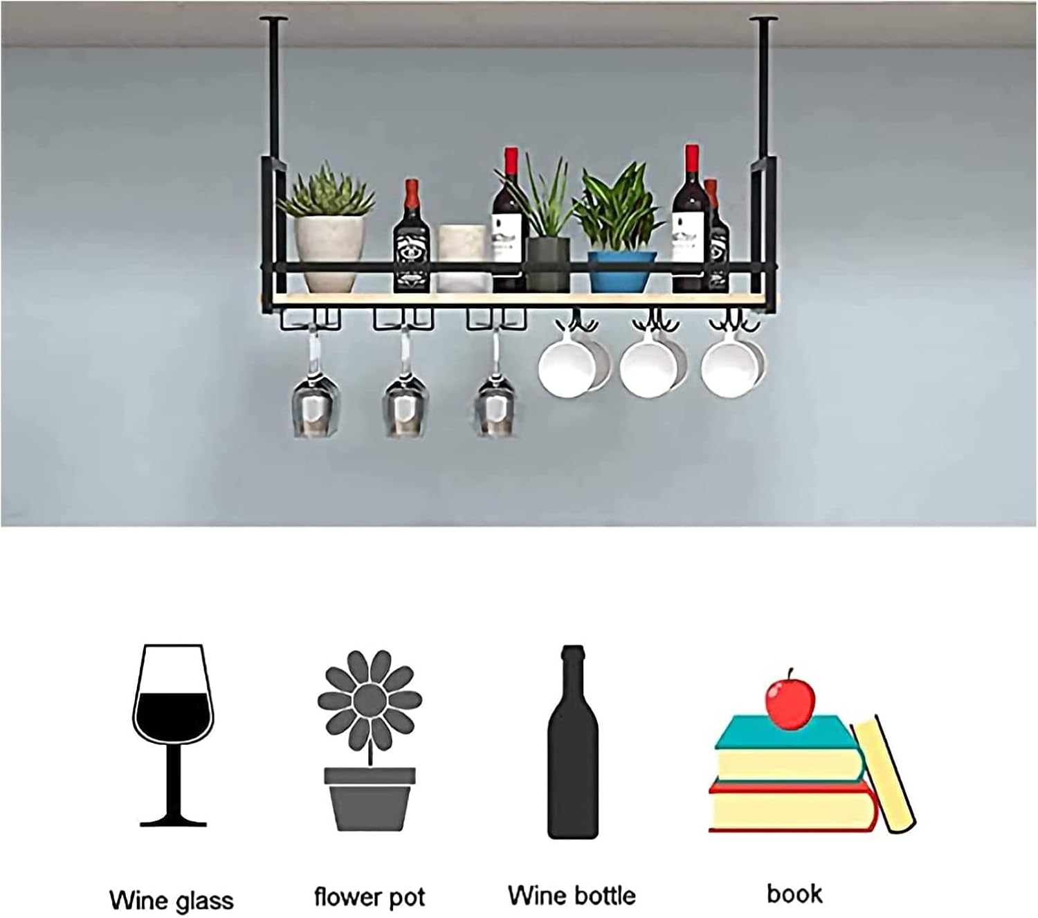 ALDEPO Wall-Mounted Wine Rack with Guardrail Industrial Design for Restaurant Kitchen