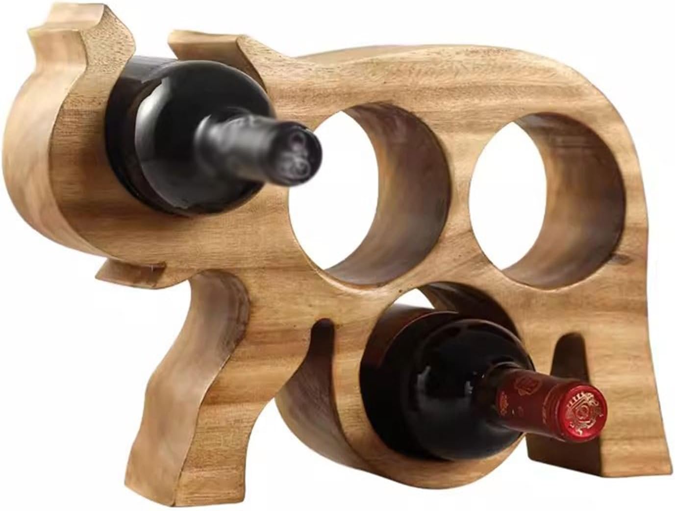 Solid Wood Elephant Wine Holder - Tabletop Wine Rack Decor
