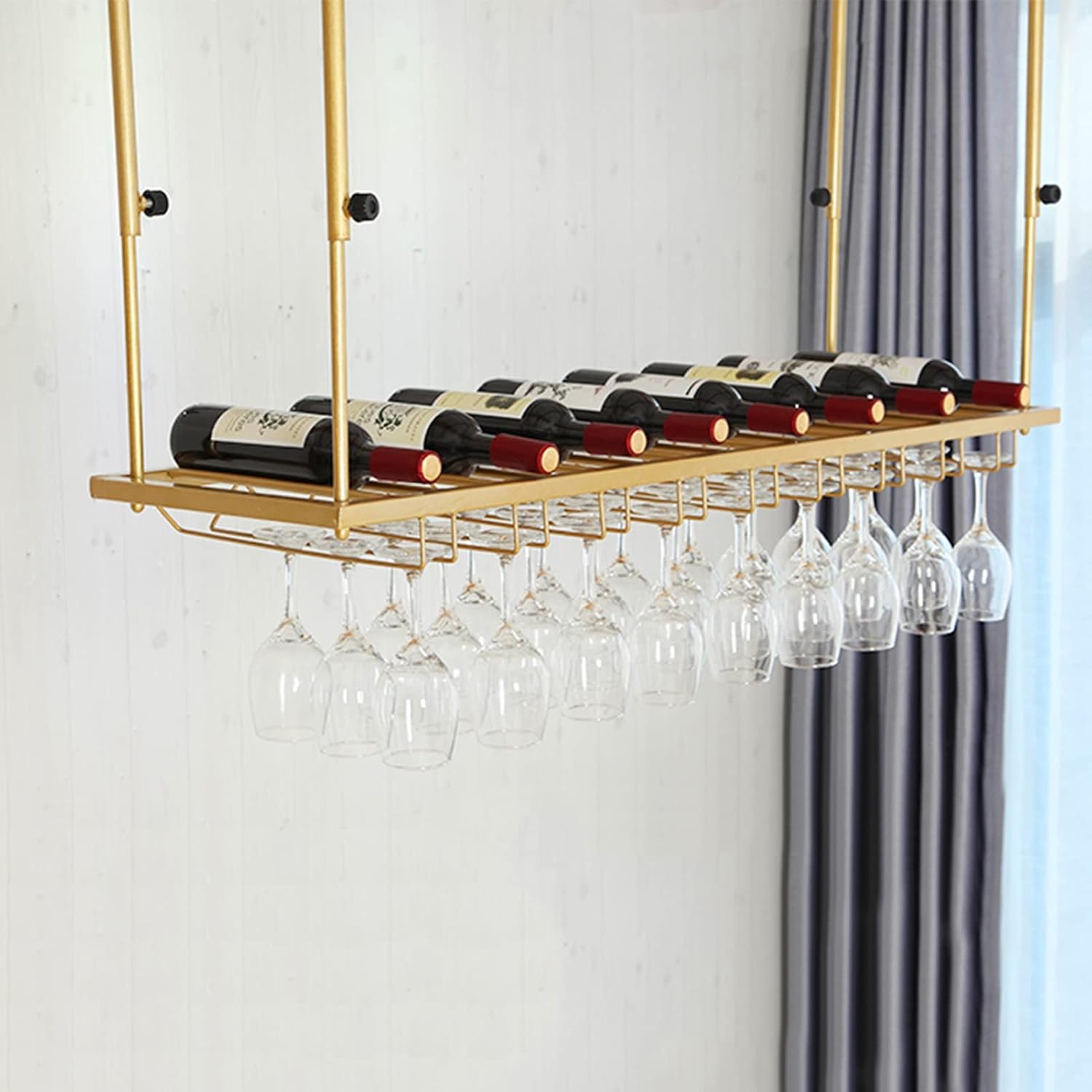 Sturdy Iron Wine Rack with Adjustable Holder and Decorative Shelf