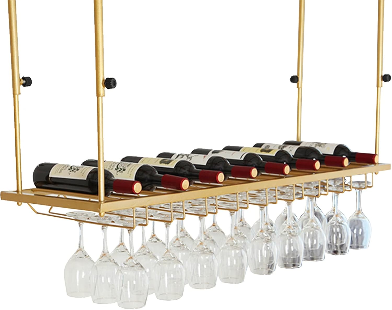 Sturdy Iron Wine Rack with Adjustable Holder and Decorative Shelf