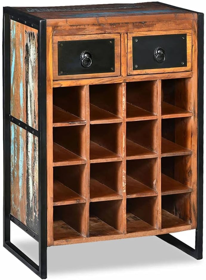 Makastle Wooden Wine Rack 16 Bottles 2 Drawers Freestanding