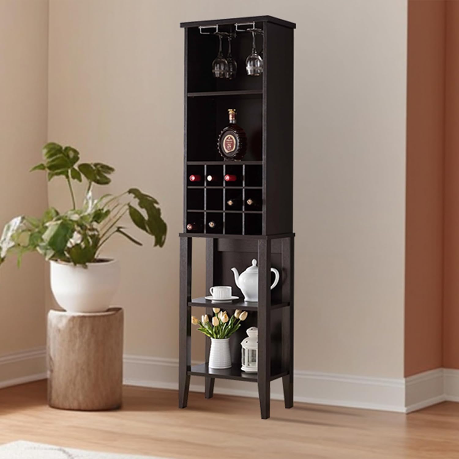 PRINKROOMY Wine Rack Cupboard with 4 Shelves