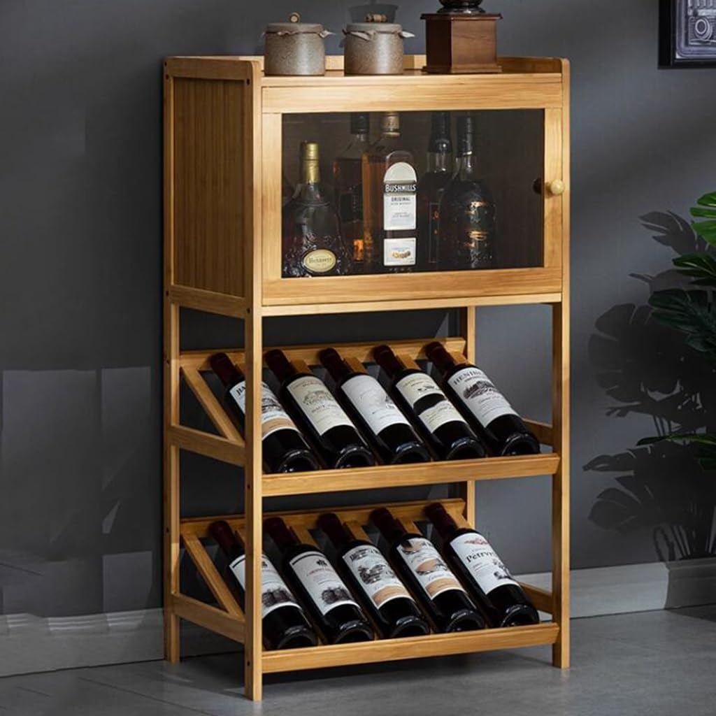 GIZNXBA 28-Bottle Wooden Wine Rack Freestanding Floor Storage