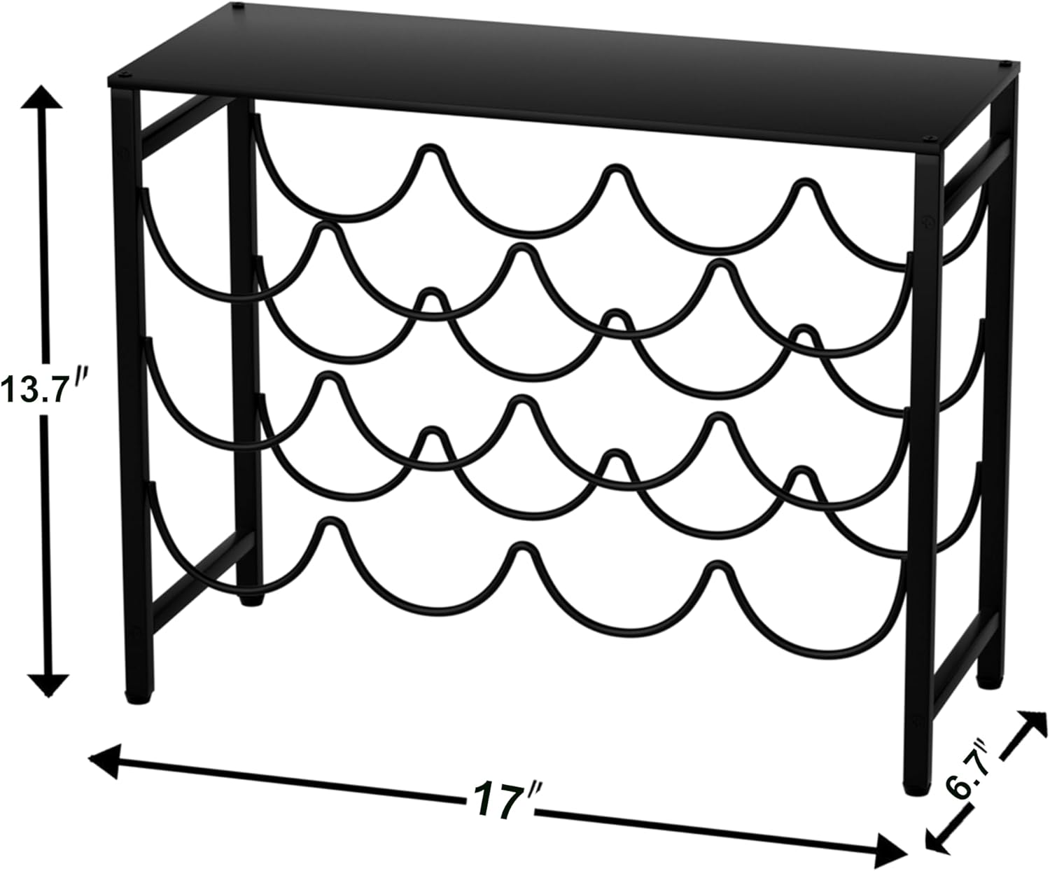 12 Bottles Waved Standing Floor Wine Rack Organizer Black