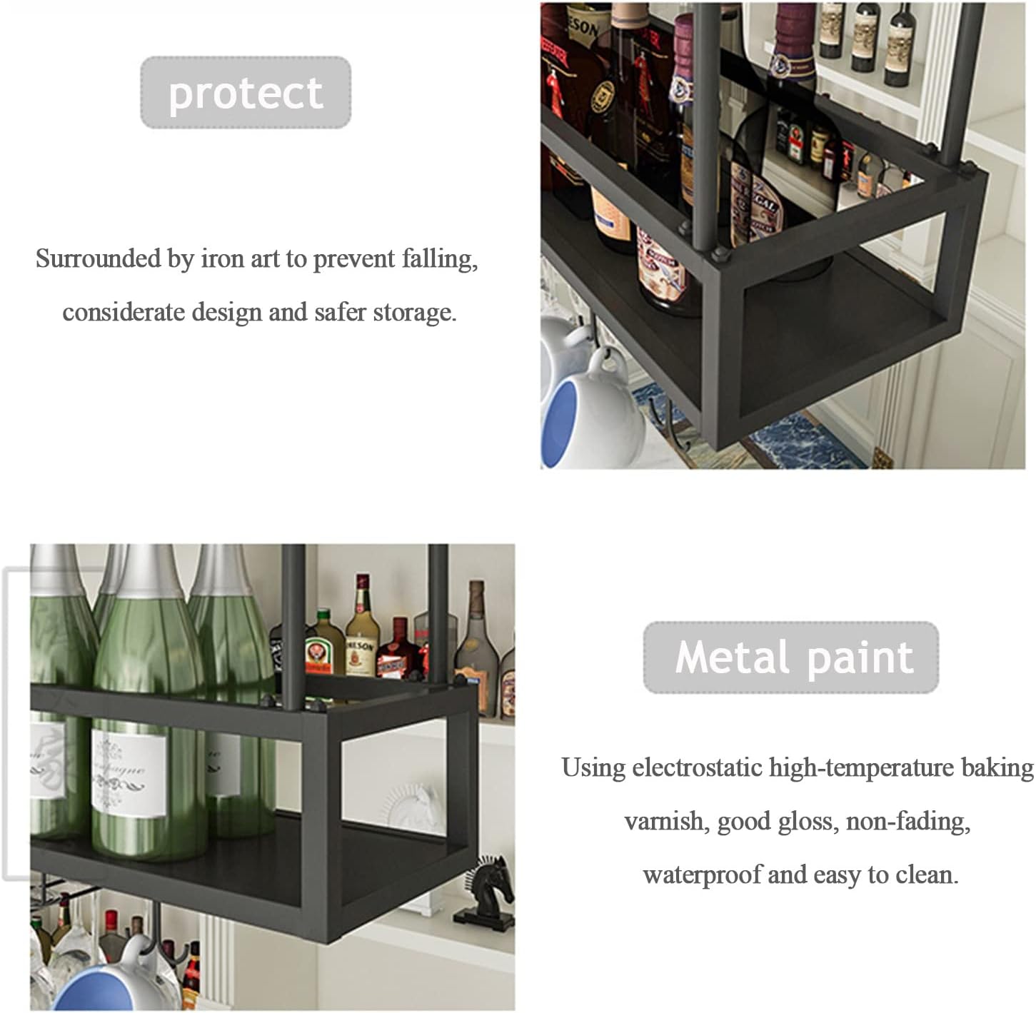 LASEVE Wall-Mounted Wine Rack with Adjustable Arms and Bottom Holder