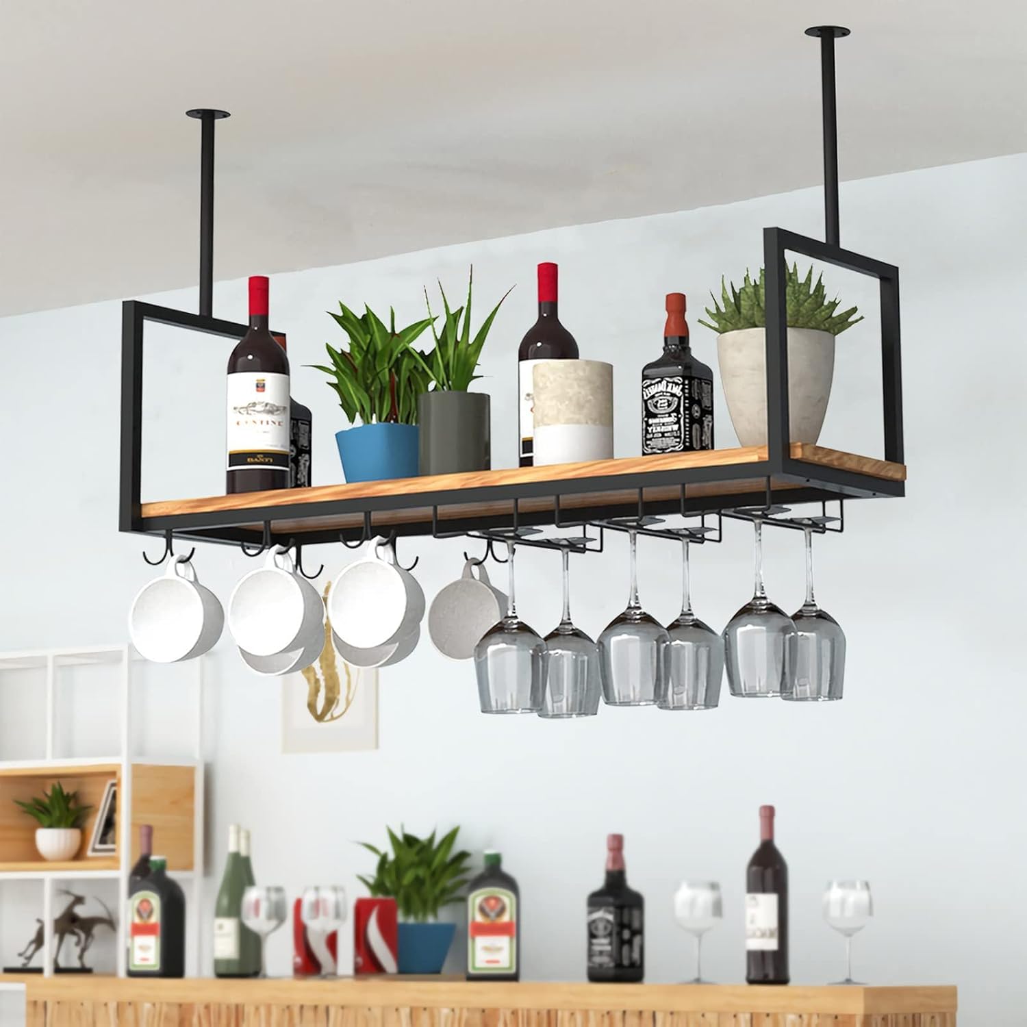 Suuim Ceiling Wine Glass Rack - Heavy Duty Metal Display Stand