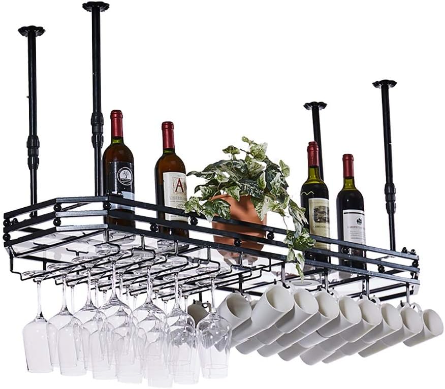 Metal Wine Rack with Glass Holder - Adjustable Upside Down Storage